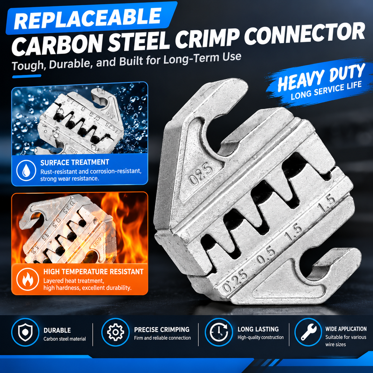 Ratcheting Crimping Pliers with Interchangeable Dies, 0.25–6 mm² (AWG 24–10) Wire Ferrule Crimper