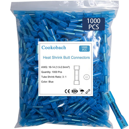 1500 PCS Heat Shrink Butt Connectors,12-10 AWG,16-14 AWG,22-16 AWG Waterproof Electrical Insulated Crimp Wire Splice for Marine,Cable,Wiring,Rapid Connection,Comprehensive Sealed Protection