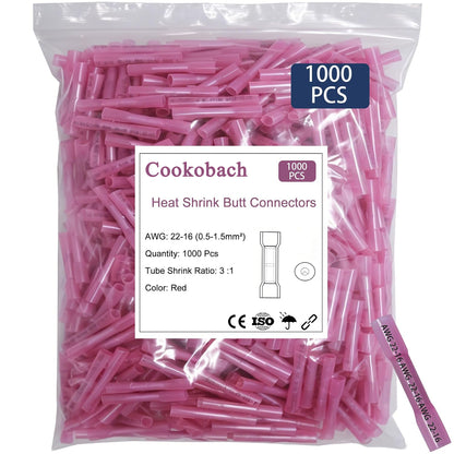 1500 PCS Heat Shrink Butt Connectors,12-10 AWG,16-14 AWG,22-16 AWG Waterproof Electrical Insulated Crimp Wire Splice for Marine,Cable,Wiring,Rapid Connection,Comprehensive Sealed Protection
